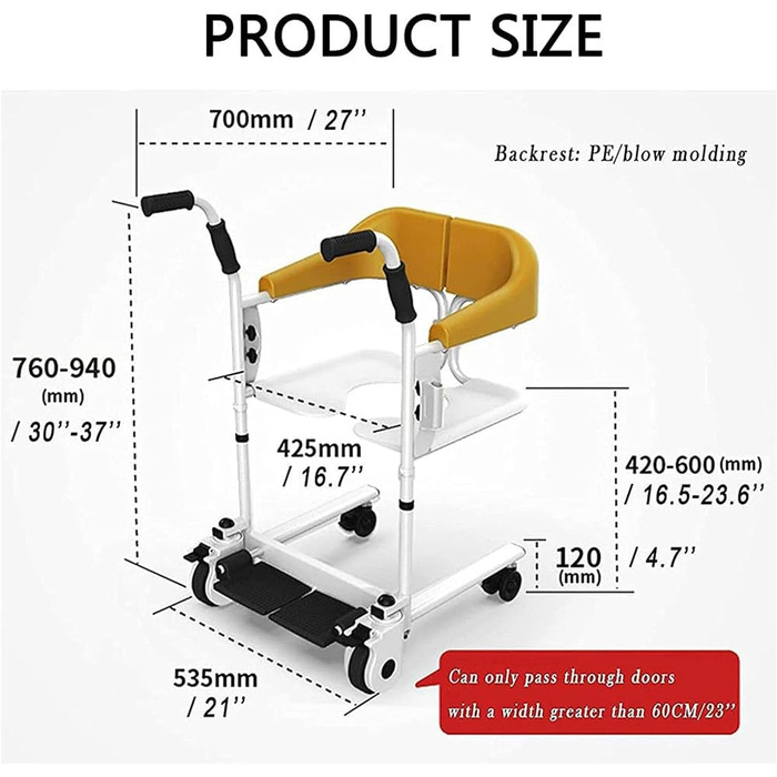 Перенесення підйомника для інвалідного візка 4-в-1 для домашнього використання сходові підйомники, туалетне крісло для інвалідів, транспортне крісло для догляду за людьми похилого віку та інвалідами стилю J