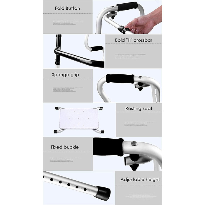 Ходунки, компактні розбірні ходунки з сидінням, стандартні ходунки для людей похилого віку, регулюються по висоті, легка вага, підтримують ходунки до 200 фунтів
