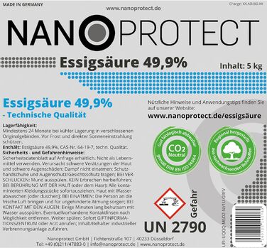 Оцтова кислота Nanoprotect У комплекті з розпилювачем під тиском Ідеальний засіб для чищення та видалення накипу Для дому та саду Преміум-якість - Зроблено в Німеччині, 10 кг