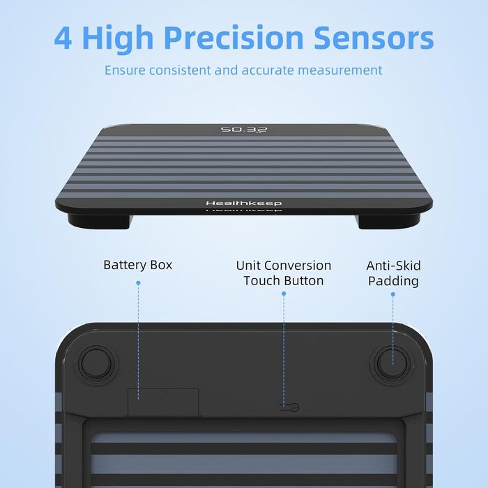 Цифрові ваги для ванної кімнати, ультратонкі ваги для тіла з високоточними датчиками, ваги з покроковою технологією, кг/фунт/ст, вантажопідйомність до 180 кг, ультратонкий, чорний