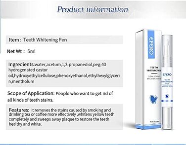 Рідина для чищення EFERO Teeth Whitening Pen видаляє плями нальоту, Жовте відбілювання зубів, Гігієна порожнини рота, Ручка для відбілювання зубів