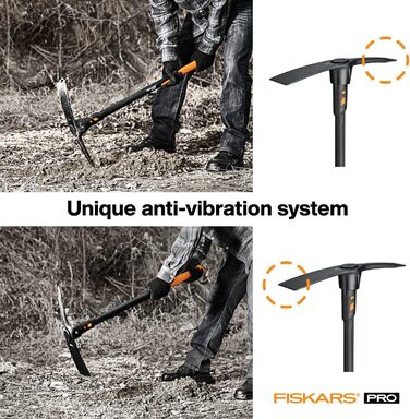 Поперечна мотика Fiskars IsoCore L для грубих робіт на твердих, кам'янистих ґрунтах, довжина 91 см, вага 3,4 кг, чорна/помаранчева, 1020166