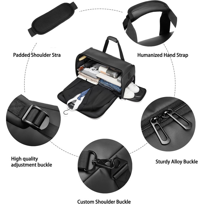 Сумка для костюма Moulyan 55L, водонепроникна сумка для одягу з відсіком для взуття, мокрий відсік для взуття, сумка для одягу 3 в 1, сумка для одягу для подорожей, сумка для одягу для подорожей, сумка для одягу для подорожей, чоловіча сумка для чоловіків