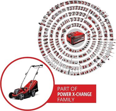 Акумуляторна газонокосарка Einhell GE-CM 18/33 Li Kit Power X-Change (18 В, ширина скошування 33 см, до 200 м, безщіткова, травозбірник 30 л, висота скошування 25-65 мм, в т.ч. акумулятор 4,0 Ач зарядний пристрій) в т.ч. акумулятор і зарядний пристрій 4,0