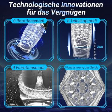 Електричний мастурбатор Чашка Чоловік Мастурбація Секс іграшка для чоловіків з 9 режимами вібрації, обертання та телескопічних Прозорі мастурбатори Кишенькова кицька Мінет Секс Іграшка для чоловіків Him