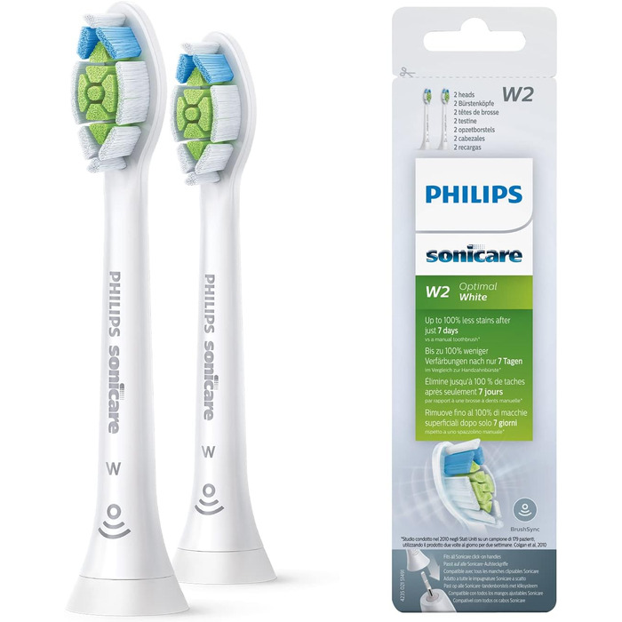 Оригінальні насадки для звукової зубної щітки Philips Sonicare W2 Optimal White - упаковка з 8 шт. , біла (модель HX6068/12) (2 шт. в упаковці)