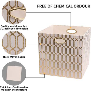 Складні кошики для зберігання Posprica - тканинні кубики для зберігання 33 x 33 см, кошик, контейнер, висувні ящики (4 шт. и, кремового кольору)