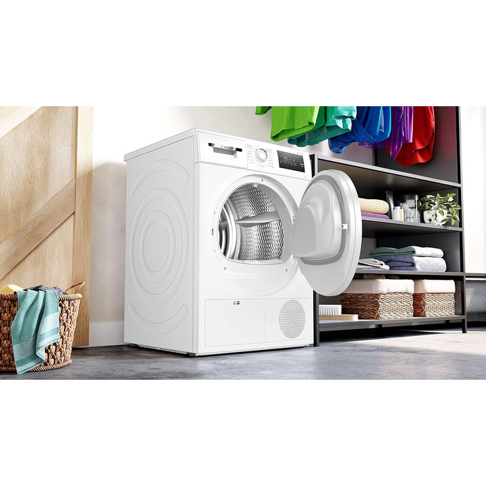 Сушильна машина з тепловим насосом Bosch Home Appliances до 8 кг, енергоспоживання  236 кВтгод/рік, оптимальне сушіння AutoDry, чутлива система сушіння, дбайлива до текстилю, екологічно чиста охолоджуюча рідина, білий