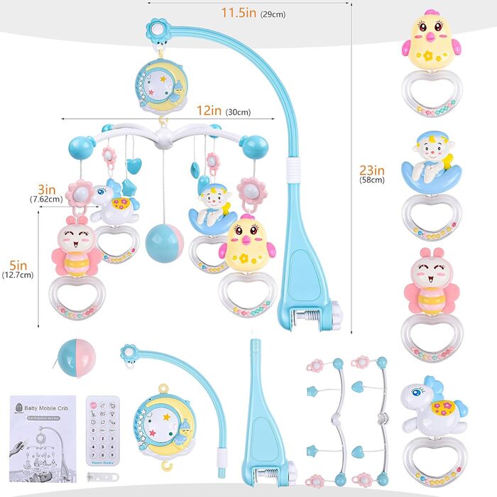 Дитяча іграшка для ліжка з музикою, нічник і проектор, мобільна дитяча музична скринька зі 150 мелодіями для дитячого ліжка, дитячі іграшки від 0 1 2 3 4 5 6 місяців Подарунок новонародженій дитині