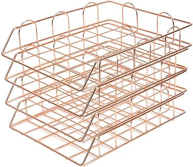 Органайзер для настільних лотків DODUOS A4 4 яруси, лоток для листів з металевим штабелюванням, настільний органайзер для файлів Лоток для документів Лоток для паперу для дому, школи та офісу (рожеве золото)