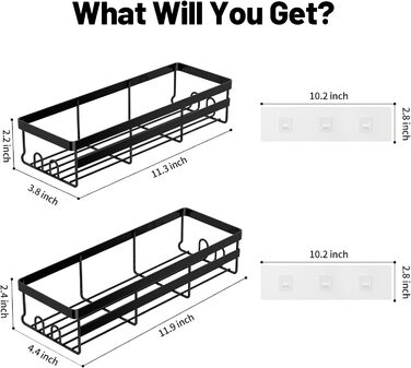 Організатор для душової полиці, 2 шт. и, самоклеючий, чорний, аксесуари для ванної кімнати, економить місце завдяки гачкам, організація та зберігання туалетного приладдя, нержавіюча сталь, без свердління, полиці для душу 2 в упаковці квадратні
