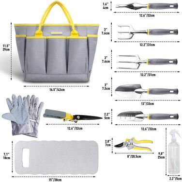 Набір садових інструментів Jardineer, набір садових інструментів 11 в 1, міцні садові інструменти з ергономічною нековзною ручкою, сумка для інструментів, подарунковий набір садових інструментів 11 предметів, сірий