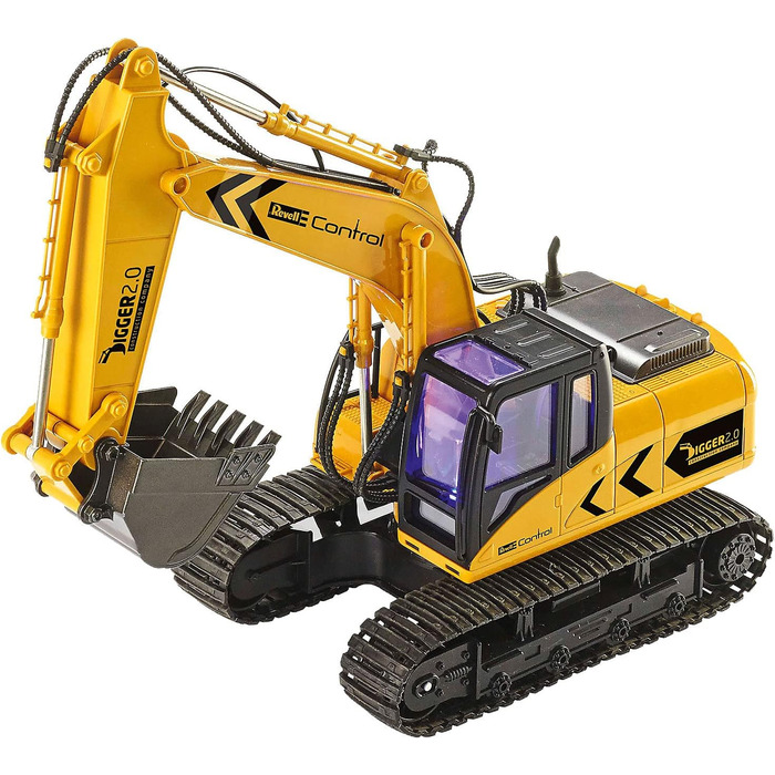 Гусеничний екскаватор Revell Control 24924 RC Digger 2.0, ланцюговий привід, змінні лопата і захват для дерев, підходить для використання на відкритому повітрі, акумуляторна батарея Екскаватор з дистанційним керуванням, 2,4 ГГц, жовтий Екскаватор 2.0