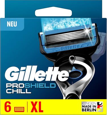 Леза для бритв Gillette ProShield Chill, 6 змінних лез для вологих бритв чоловічі з 5-кратним лезом, виробництво Німеччина