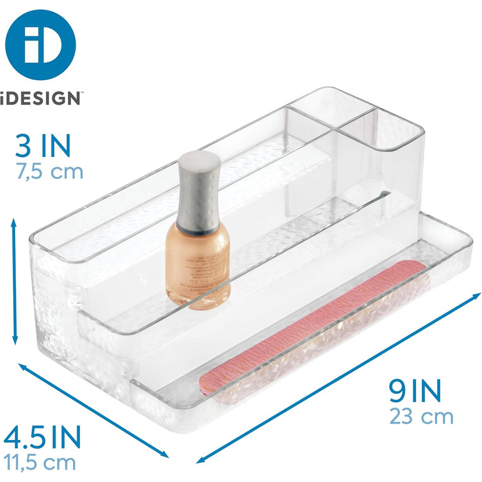 Косметичний органайзер/декоративна коробка для зберігання косметики iDesign, для лаку для нігтів та пензликів, пластиковий пластиковий лоток для зберігання макіяжу, прозорий органайзер для лаку для нігтів