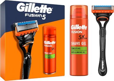 Леза для бритви Gillette Fusion 5, 18 змінних лез для мокрих бритв чоловічі з 5-кратним лезом, Зроблено в Німеччині (подарунковий набір з гелем для гоління)