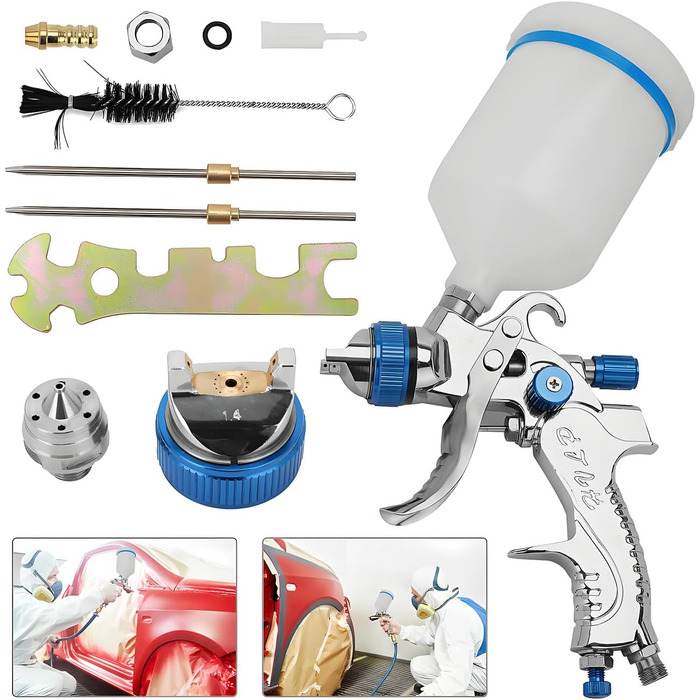 Фарборозпилювач пістолет-розпилювач комплект пістолет-розпилювач 3 насадки 1,4 мм 1,7 мм 2,0 мм з 600 мл пластикового стаканчика система розпилення фарби для парканів стель фарбування стін і т.д.