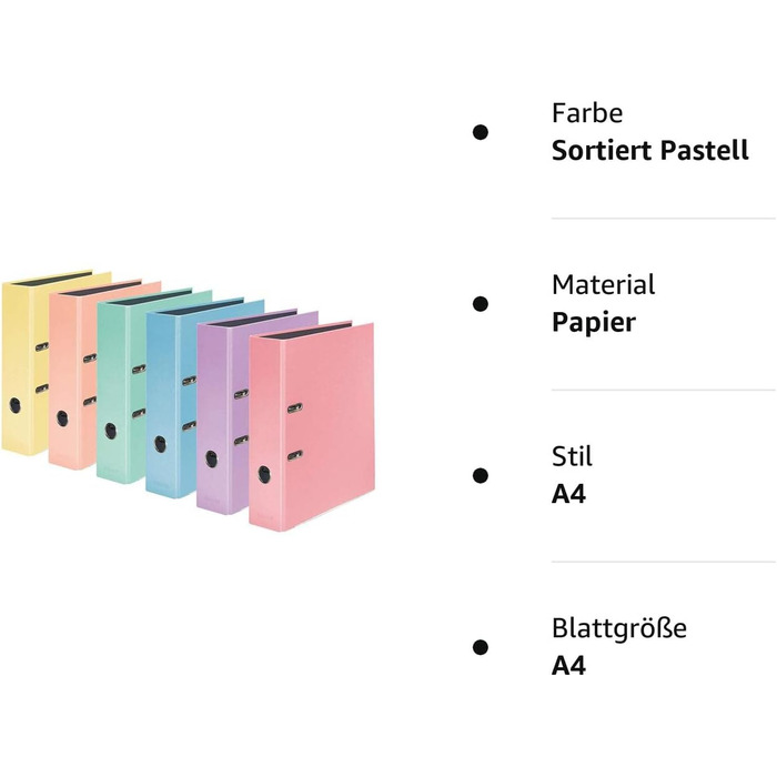 Кольорова папка шириною 8 см DIN A4 (6 папок, пастельне асорті) 6 папок пастель в асортименті