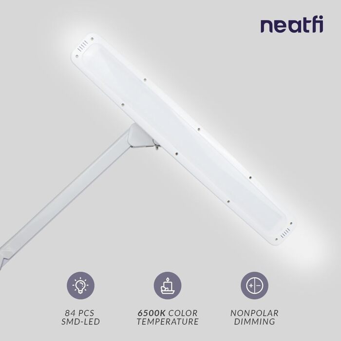 Робоча лампа Neatfi Elite HD XL, європейська вилка, неполярне затемнення, кілька рівнів яскравості, ергономічний дизайн (без CCT із затиском, білий, 58 см) 58 см без CCT із затискачем, білий