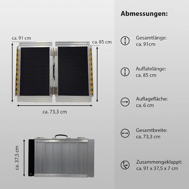 Пандус для інвалідного візка складаний 91 см Вантажопідйомність 272 кг Алюміній, сірий, чорний Протиковзке покриття Drive-on ramp