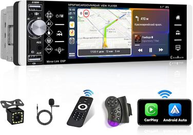 Бездротова автомобільна стереосистема Apple Carplay з екраном Камера заднього виду 7 Автомобільна радіостанція з ручним висувним дисплеєм з бездротовим Android Auto Mirror Link FM-радіо Bluetooth SWC USB Type-C Мікрофон 7'CAM3 (5.1'CAM3), 1 Din