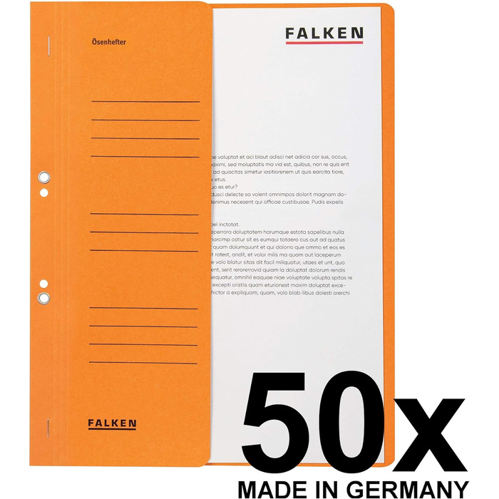 Оригінальний степлер Falken 50 Pack. Зроблено в Німеччині. Виготовлений з переробленого картону з половиною передньої обкладинки та комерційною прошивкою для папки DIN A4 Blue Angel (помаранчевий)