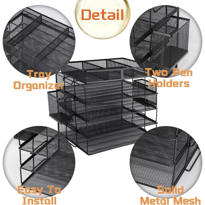 Настільна папка для файлів формату A4 з 4 рівнями, сітчастий тримач для файлів з 4 лотками для листів, металевий тримач для журналів з верхнім тримачем для канцелярського приладдя, настільний органайзер для офісу, школи та дому