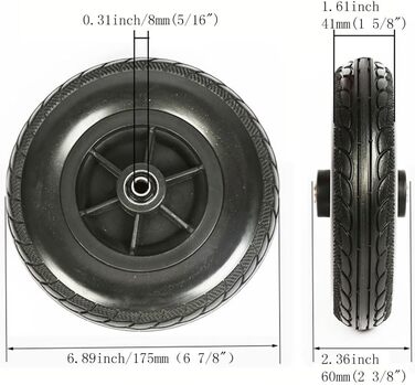 Пара 7-дюймових коліс для інвалідного візка, аксесуари для переднього колеса, підшипник 8 мм (5/16 дюйма), суцільна шина для електричного інвалідного візка 7 дюймів чорна, 1