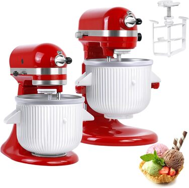 Насадка для морожениці для блендера KitchenAid, підходить для міксерів KitchenAid 4.5/5QT & 6QT, морозива та морозива сорбет для морозива для KitchenAid, 2 кварти, біла