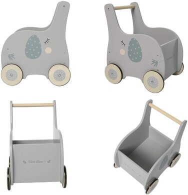 Дитячі ходунки Labebe Baby Walker Wood, ходунки для немовлят Baby Grey Elephant з місцем для зберігання на 1-3 роки, вільні від прогулянок/ходунки/іграшки для малюків/іграшки/коляска/розваги для дітей/ходунки