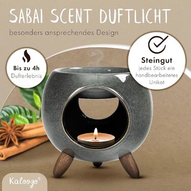 Керамічна ароматична лампа Kaloogo Sabai Scent для ефірних олій - елегантне ароматичне світло - не хитка конструкція - ідеальна тепловіддача - високоякісна ароматична лампа-чайник - для ароматичного воску та ароматичної олії (попелясто-сірий)