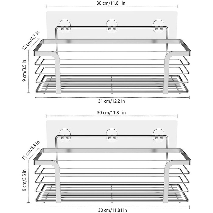 Поличка для душу Oriware без свердління з нержавіючої сталі SUS304, поличка для ванної кімнати, самоклеюча поличка для кошика для душу, тримач для шампуню для душу - 2 шт. з нержавіючої сталі 2 пакети