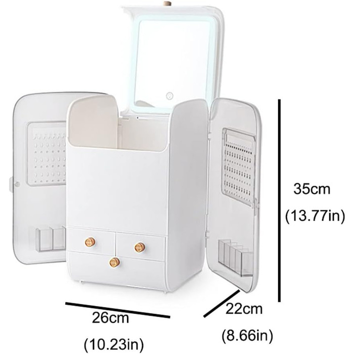 Органайзер для макіяжу CUTULI, коробка для зберігання косметики, стійка для зберігання догляду за шкірою з дзеркалом для макіяжу з підсвічуванням, коробка для зберігання, підходить для ванної кімнати та спальні (C Medium)