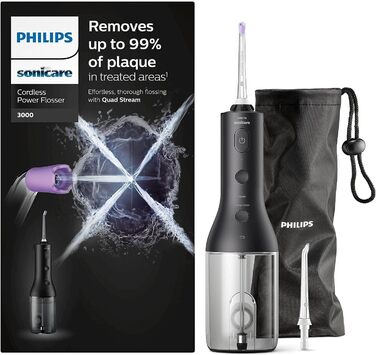 Іригатор для порожнини рота Philips Sonicare Wireless Flosser 3000, водяна нитка для догляду за зубами, яснами та зубами, чорний (модель HX3826/33)