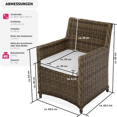 Плетене крісло tectake Poly Rattan, набір з 4 шт. , садові стільці, балконні меблі атмосферостійкі, з можливістю завантаження до 120 кг, 60,5 x 60,5 x 85 см, Вуличне крісло для саду, балконної тераси - коричневий