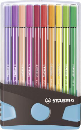 Фломастер преміум-класу - STABILO Pen 68 ColorParade - 20 серветок антрацитового/світло-блакитного кольору - з 20 різними кольорами