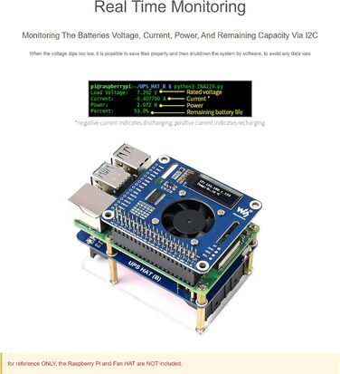 ДБЖ Waveshare має модуль безперебійного живлення 5 В для Raspberry Pi 4B/3B/3B, струм до 5 А, роз'єм Pogo Pins, бортові схеми захисту ESC 5 В і кілька акумуляторів, шину I2C ДБЖ HAT (B) (ЄС)