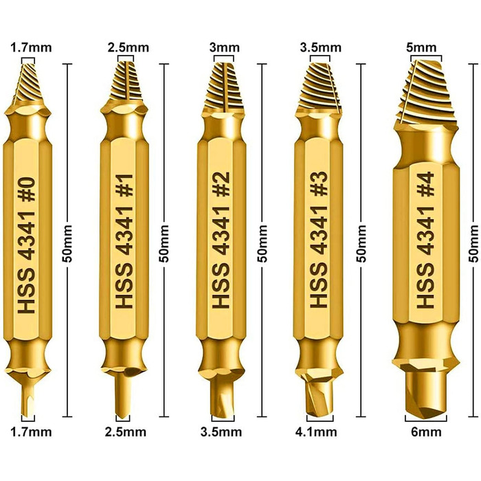 Набір гвинтових екстракторів Daoxue 5 предметів, золотистий
