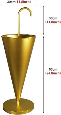 Тримач для парасольок Підставка для парасольок Металева підставка для парасольок, Палиці для ходьби, Конусний тримач для парасольки, Органайзер для прикраси залу, Відро для парасольки для передпокою Золото 30см х 63см