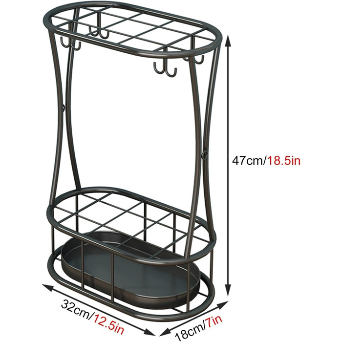 Підлогова підставка для парасольки з 8 гачками Металева підставка для парасольки Вхідна зона Підставка для парасольок Окремо стояча підставка для парасольки з овальним піддоном для крапель для домашнього офісу Передпокій Білий Білий