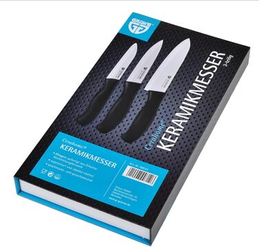 Набір керамічних ножів GRWE, гострий, упаковка з 3 ножів, кухонні ножі, ніж для чищення овочів і кухарський ніж з кераміки - серія Cerahome Набір з 3 шт.