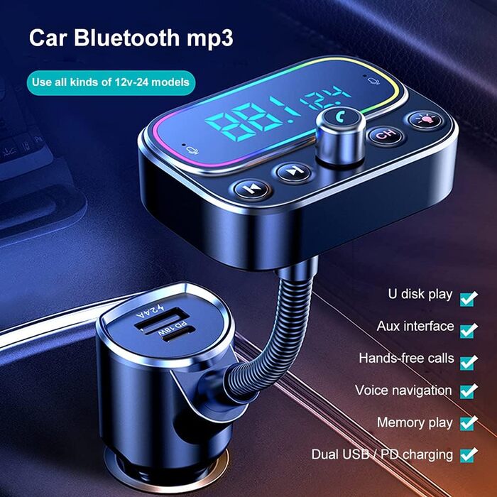 Автомобільне радіо Bluetooth-адаптер, автомобільний адаптер Bluetooth 5.0 Asudaro Радіопередавач із подвійним зарядним пристроєм USB 12-24 В автомобільний автомобільний Bluetooth-радіопередавач Адаптер Bluetooth без рук, T67