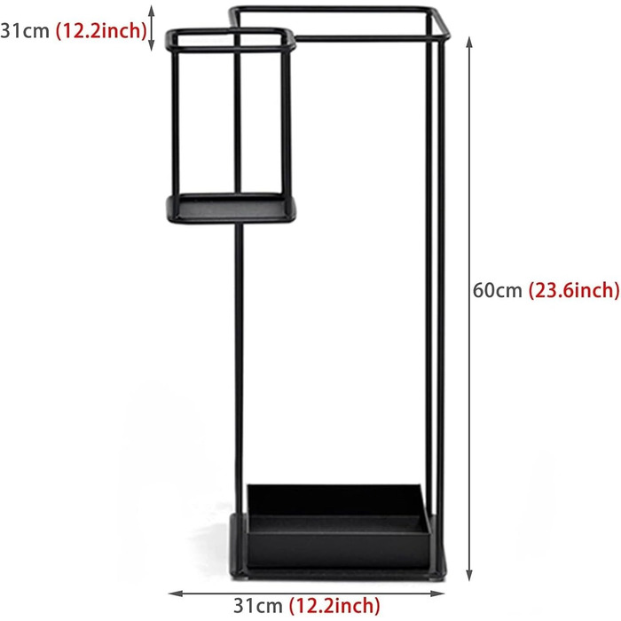 Підставка для парасольки HELGN підставка для парасольок, 2 яруси, підставка для парасольки з чорного металу, мінімалістична, з короткою поверхнею парасольки та каркасом піддону для крапель
