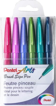 Пензлик Pentel Arts Sign Pen SES15C/6TREND, 6 шт. 6 шт. (1 упаковка) Модні кольори