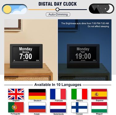 Будильник з цифровим календарем SENXINGYAN, будильник з великим екраном HD на великому екрані, кілька режимів годинника для людей похилого віку з датою та днем тижня, автоматичне затемнення для людей похилого віку, дорослих і пацієнтів з хворобою Альцгейм