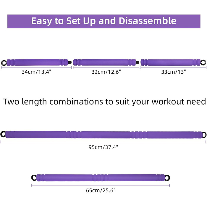 Стрічка опору Topfinder, портативна планка для пілатесу Штанга для вправ Стрічки опору Бар для фітнес-гумок Силові тренування Йога Фітнес-обладнання для дому (фіолетовий)