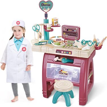 Набір для рольових ігор Doctor Play Set Медичні станції зі звуком та світлом, Набори для косплею зі стетоскопом термометром шприцом, медичні іграшки для дітей хлопчиків та дівчаток (25)