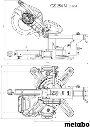 Торцювальна пила Metabo KGS 254 M - 613254000 - з лінією Precision Cut Line, пиляльним диском 254 мм і функцією протягування - довжина кабелю 2 м