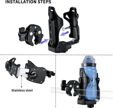 Підстаканник для мотоцикла iMESTOU, тримач для пляшки з водою для квадроциклів, сумісний з пляшками для пиття діаметром 50-90 мм, з металевим затискачем 1,3-4 см, підходить для велосипеда, скутера, коляски, візка для гольфу