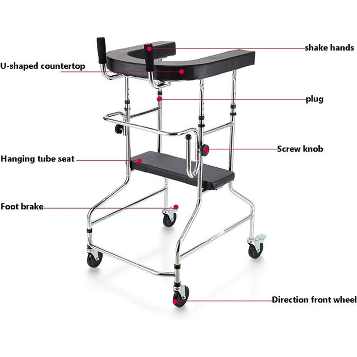 Роллер для людей похилого віку з підлокітником, розбірна регульована реабілітаційна допоміжна рама для ходьби, вертикальні ходунки для інвалідів